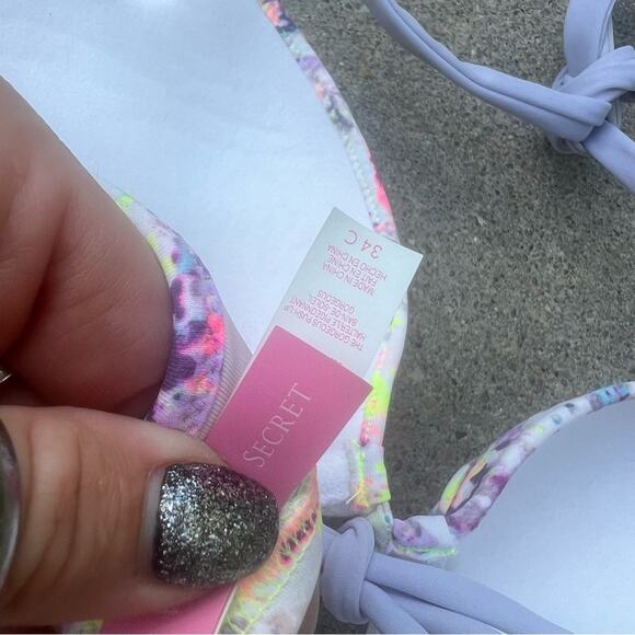 Victoria’s Secret 34C/M The Gorgeous Push-up Knockout Bikini Neon Splatter Foil - Picture 4 of 7